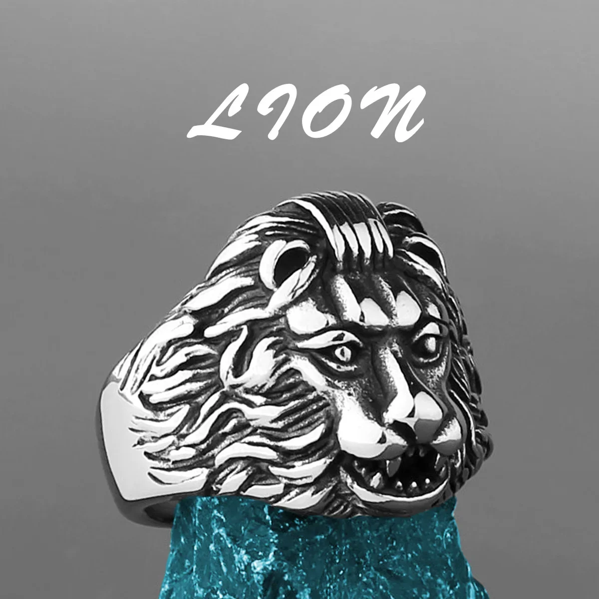 

Animal Big Lion Head Ring Men's Fashion Stainless Steel Men's Rings Size 8-14