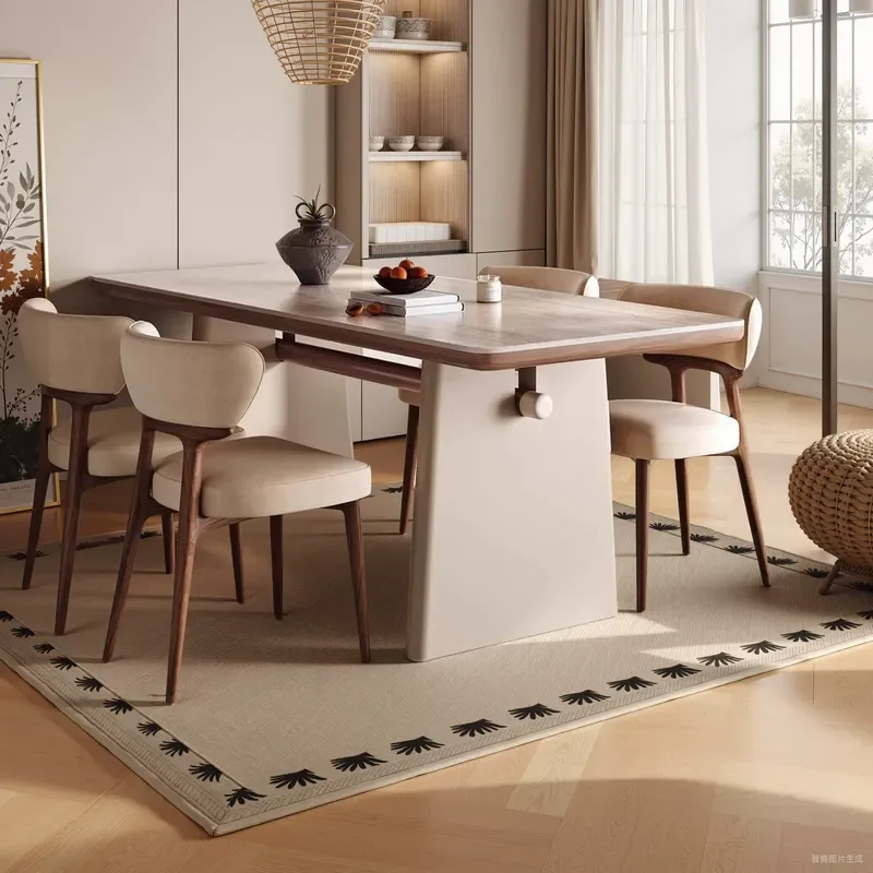 Cream Style Slate Dining Table Retro Solid Wood Rectangular Dining Set for Home Medieval Design Table and Chairs