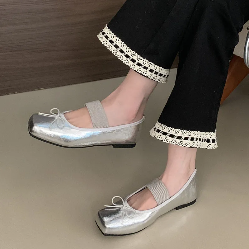 Calzature Scarpe da donna Mary Jane con nodo a farfalla Scarpe da donna basse di lusso alla moda con fascia elastica Ballerine da donna Scarpe da ballo Scivoli
