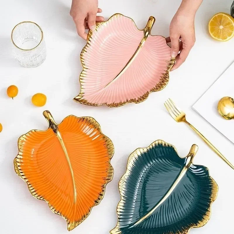 11 Inch Creative Leaf Shape Plate Phnom Penh Ceramic Fruit Plate Fruit Salad Platter Home Breakfast Dish Porcelain Tableware