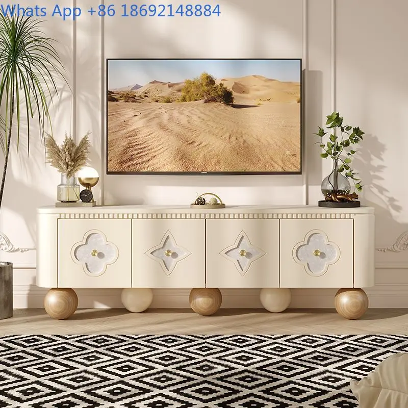 Nordic Mid-Century Style TV Cabinet Living Room Villa Light Luxury Style New Solid Wood Shell Decorative Floor Cabinet