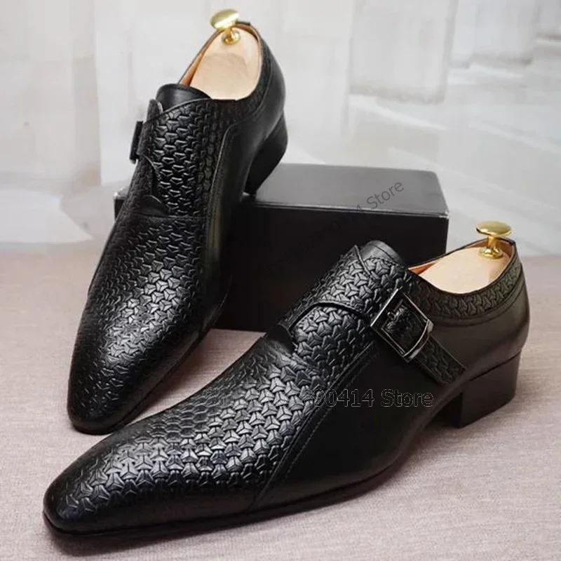 Brown Black Alligator Print Buckle Decor Men Derby Shoes Fashion Slip On Male Shoes Luxury Handmade Party Office Men Dress Shoes - view 5