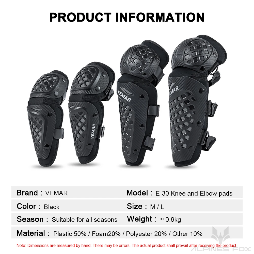 VEMAR Motorcycle Riding Protective Gear Knee Elbow Pads Breathable Lightweight Knee Pads Motorbike Off-Road Cycling 4Pcs/set