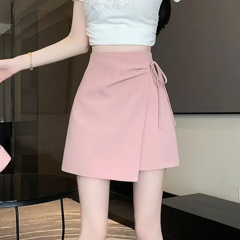 White Short Tight Women's Skirt with Strings Wrap High Waist Mini Clothing Trend 2025 Casual A Line New in Stylish Female Skirts