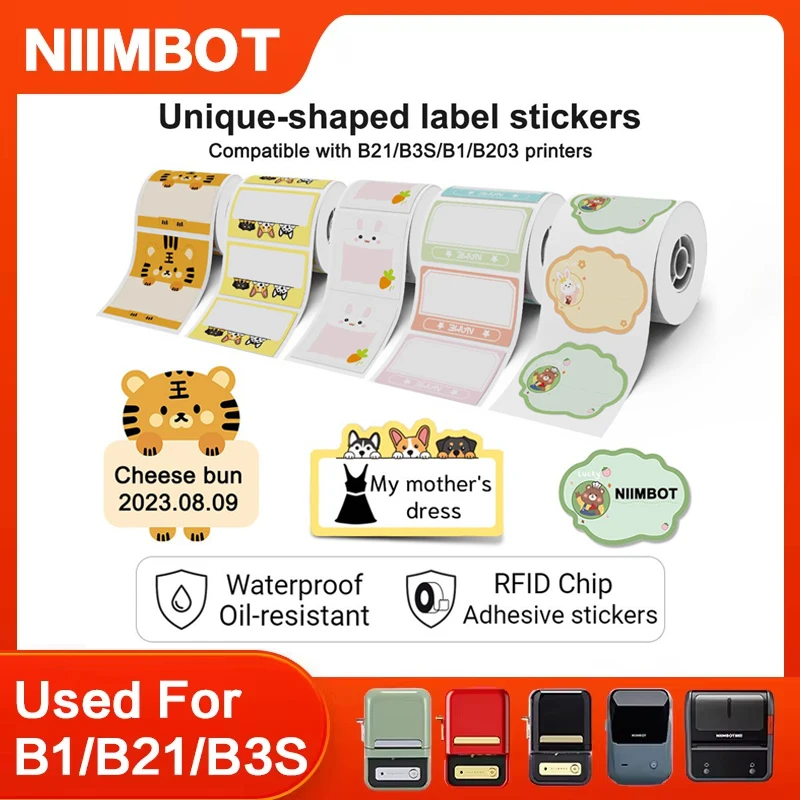 Niimbot Cartoon Pattern Thermal Label Sticker Paper Smart Portable Label Waterproof Stickers Fast Printing For B1/B21/B203/B3S