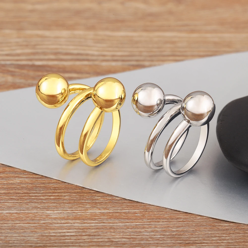 Nidin New Trendy Ball Shape Irregular Geometric Open Rings Adjustable For Female Double Layers Finger Jewelry Accessories Gift