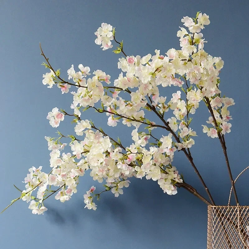 Cherry Blossom Long Branch Pink Room Decor Artificial Flowers Bedroom Decoration Flores Mariage Wedding White Fake Floral