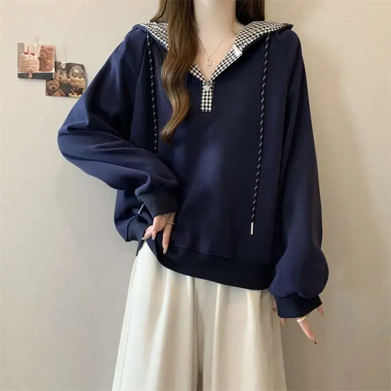 

Japanese Harajuku style hot girl Y2K drawstring hooded sweatshirt autumn/winter plus size loose college style trendy women's top