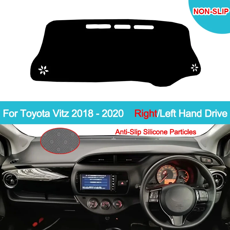 Car Dashboard Cover DashMat For Toyota Vitz 2018 - 2020 Flannel Suede Polyester Carpet Cape Protector Sun Shade