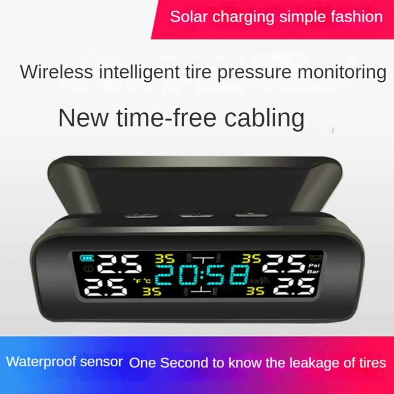 Tire Temperature Tire Pressure Monitor Car Universal Tire Inspection Monitor Wireless Solar Power External Time Easy Install