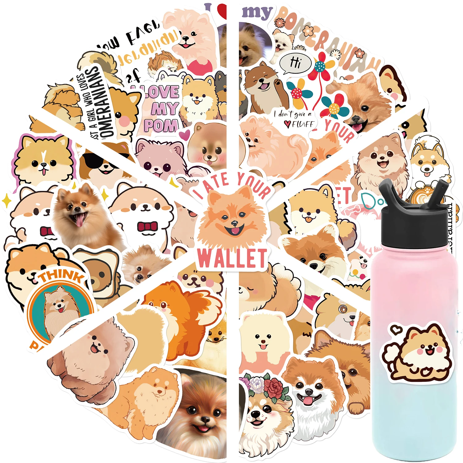 50pcs Cute Pomeranian Dog Sticker Pet For IPad Computer Luggage Laptop Phone Stickers Waterproof Vinyl Decal Toys Decor