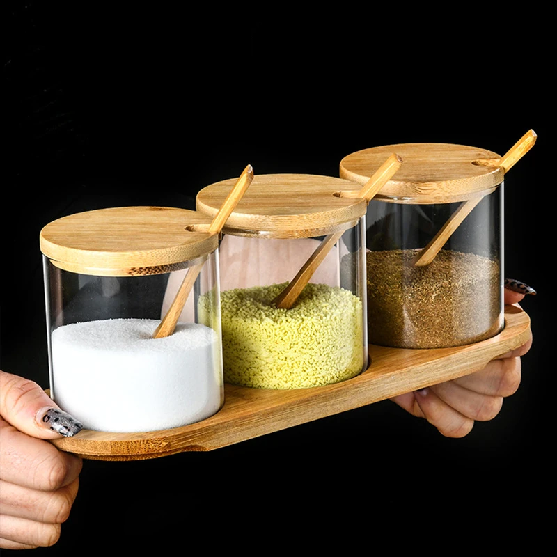 Transparent Glass Seasoning Jar Spice Pepper Bottle with Lid Food Storage Container Kitchen Sugar Jar Grain Tank Home Decoration