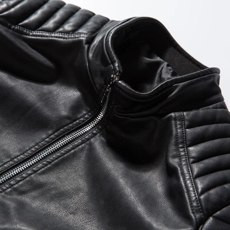 Mens Motorcycle Casual Slim Korean PU Leather for Men