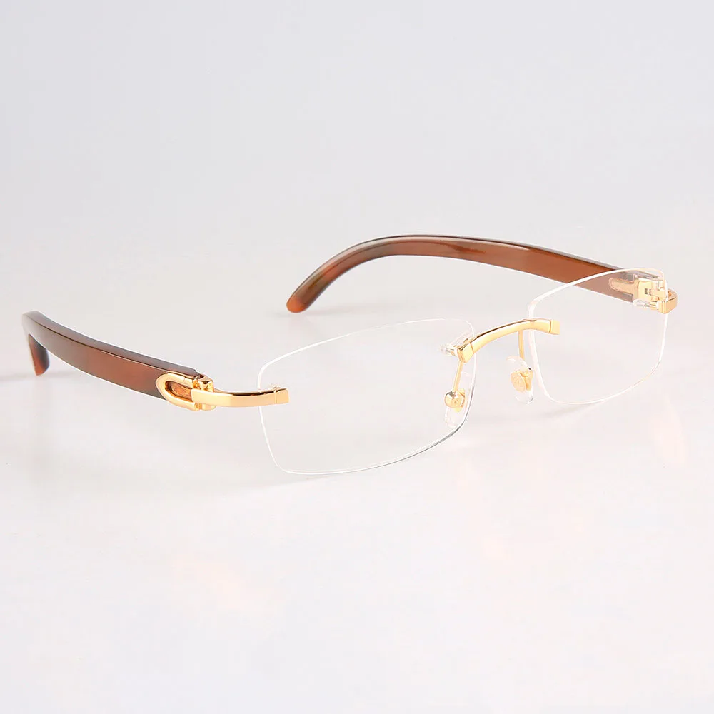 Handmade Luxury Oval Rectangle Style Rimless Frame Coffee Brown Ox Horn Optical Glasses Personalized Customized Unique Styles