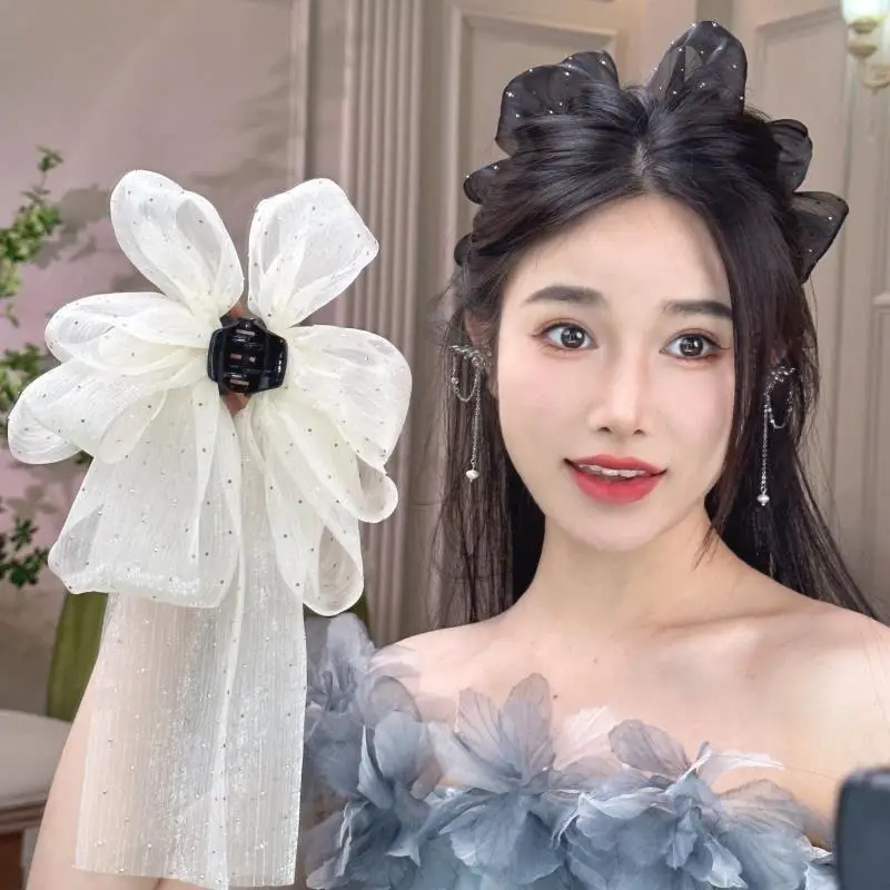1 Stück Four Seasons Vintage Sparkle Bow Haarklammer, geeignet für Party/Datum, Netzstoff mit glitzerndem Strass-Design für sicheren Halt des Haares – Detail 9