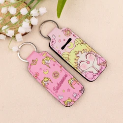 Pink Anime Magic Girl Clip On Lipstick Sleeve Holder Women Trendy Lip Balm Key Chain Lip Balm Holder Bag Charms Keyring