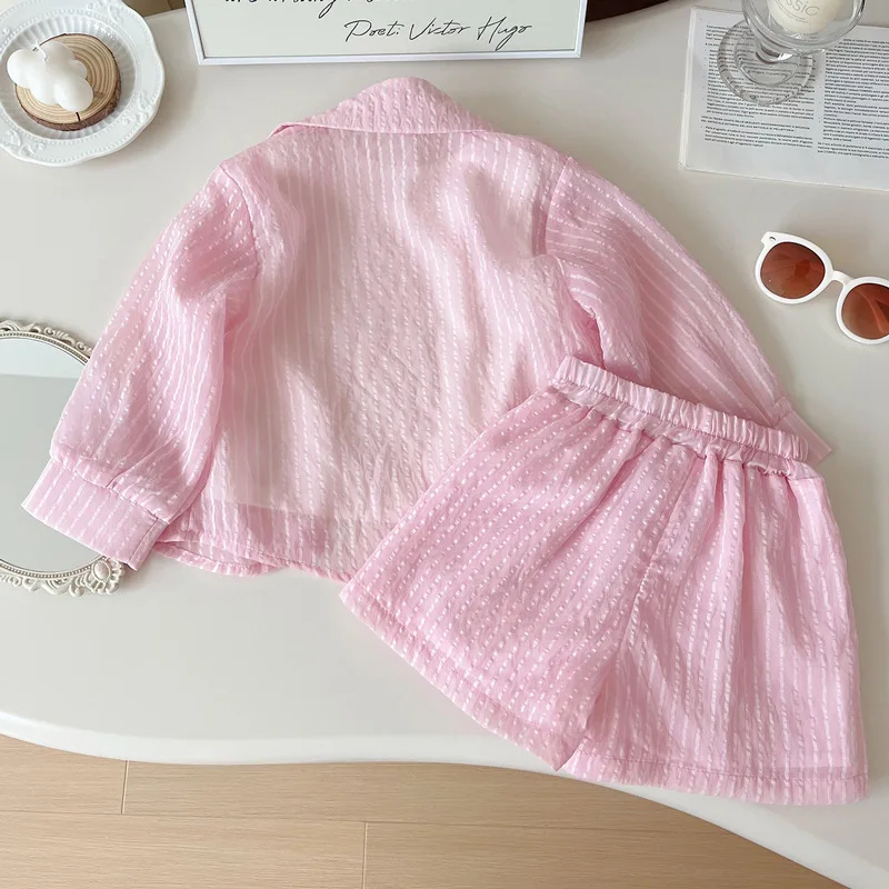 Girls Korean Version of the Three-Piece T-Shirt Short-Sleeved Summer New Undershirt Fashion Children's Sunscreen Clothing Shorts image 3