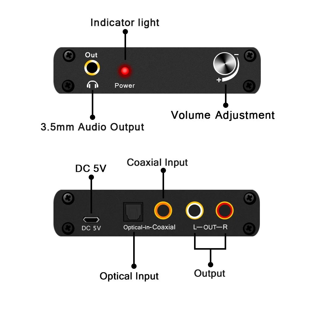 5.1CH Digital Optical To Analog Decoder 192khz DAC Volume Adjustment Coaxial to Analog Stereo L/R RCA 3.5mm for PC PS4 Xbox