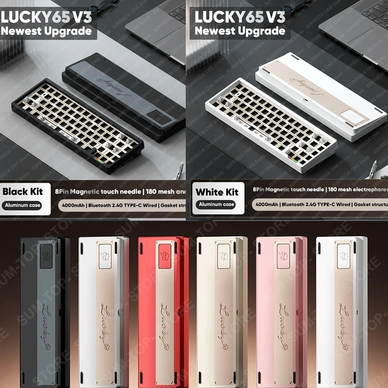 

SUMREDA Sugar65 V3 Lucky65 V3 Алюминиевая беспроводная механическая клавиатура Комплект RGB с возможностью горячей замены Игровая клавиатура для ПК NUT65 3 режима 60% Клавиатура