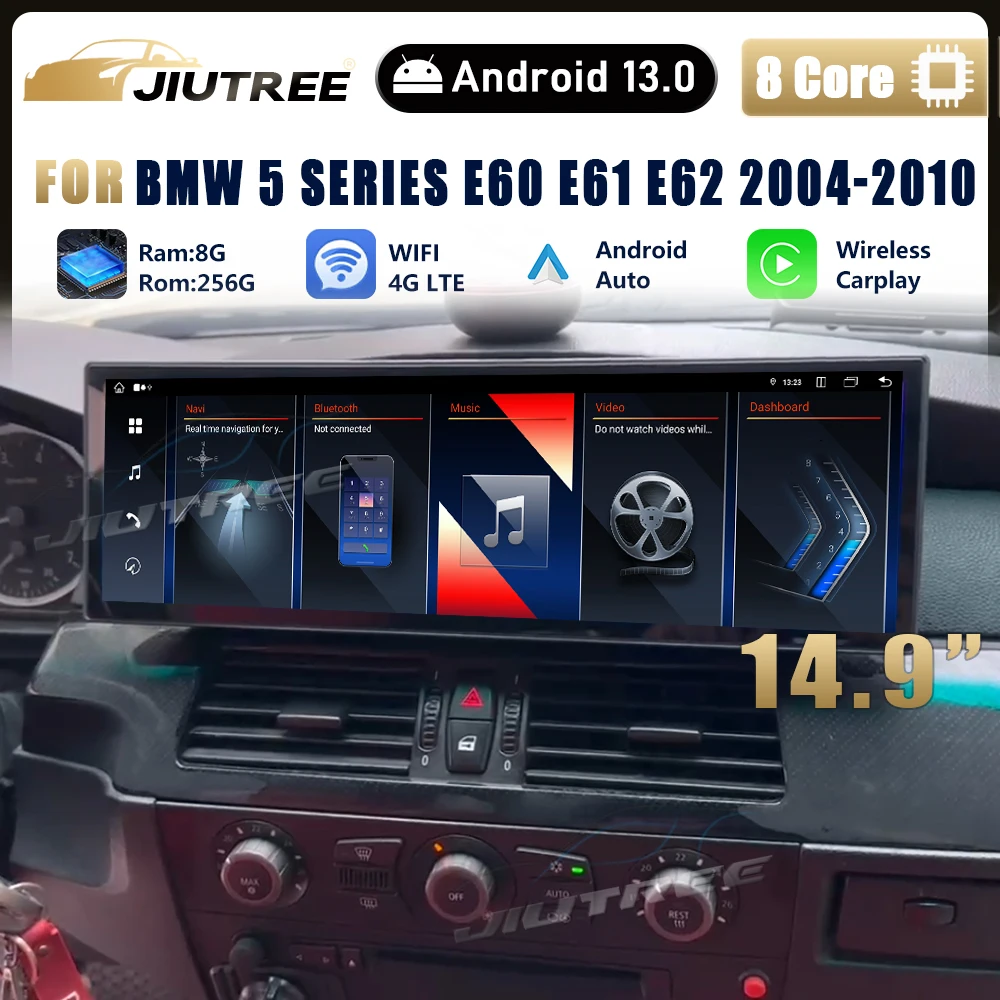 

Автомобильный радиоприемник 14,9 дюйма, Android 13 для BMW 5 серии E60 E61 E62 2004-2010, GPS-навигация, мультимедийный стереофонический плеер Carplay, головное устройство