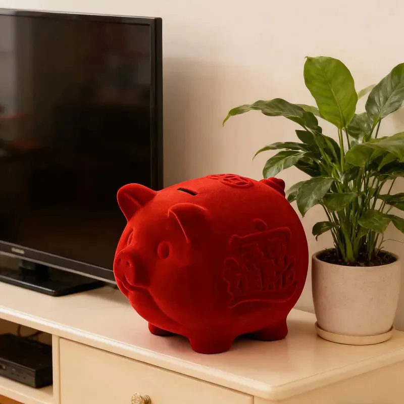Ceramic Lucky Pig Piggy Bank New Chinese Style Money Bank Large Capacity Red Color Pig Shaped Money Bank Money Storage Box ZI411