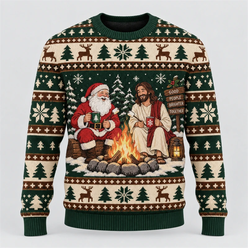 Jesus Santa Graphic Christmas Sweatshirt 3D Print Ugly Sweater 2026 New Unisex Religious Holiday Party Pullover Y2k Top Gifts