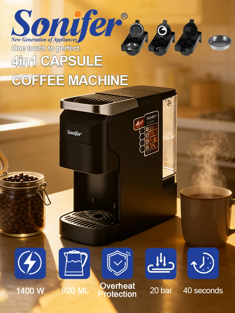 Capsule Coffee Machine Sonifer SF-3611 1400W 20Bar Espresso Maker Nespresso Dolce Gusto Compatible Pod Coffee Maker Home