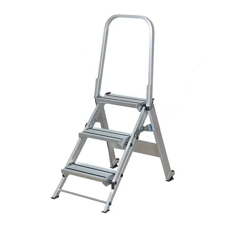 Heavy Aluminum Folding Platform Ladder Wide Step Stool w/Safety Folding Handle Tool Tray