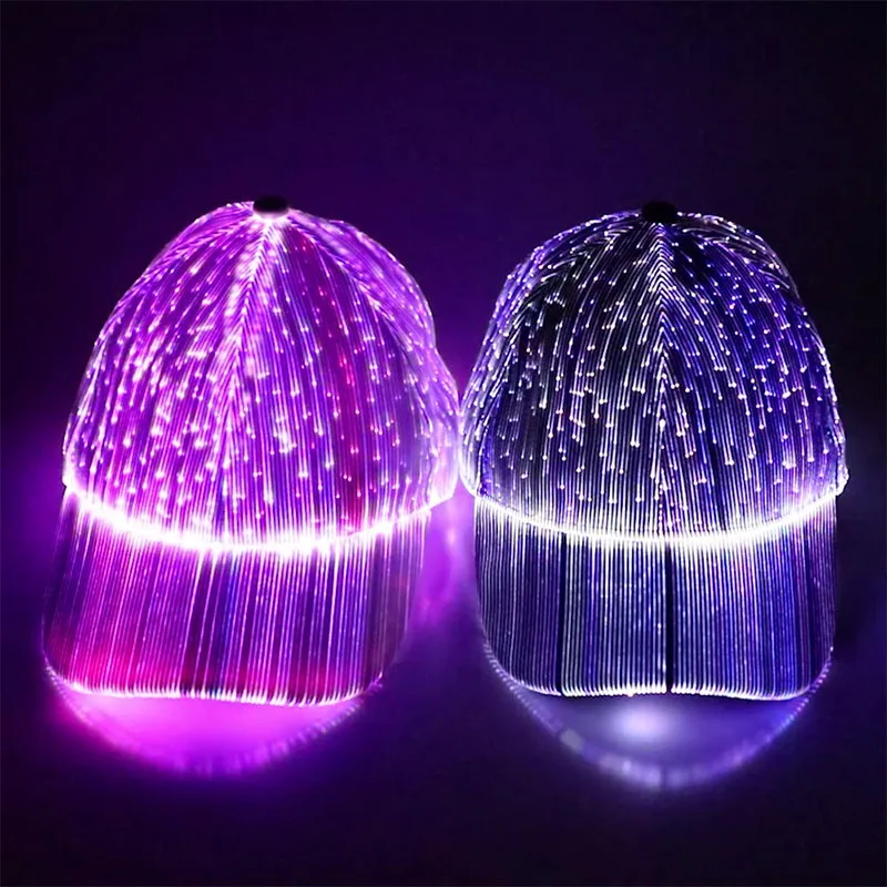 Hot Sale New Led Fiber Optic Glowing Cap Bar Bundy Glowing Baseball Cap Hip Hop Couple Glitter Cap