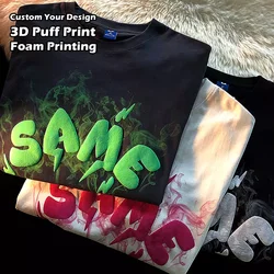 $0.01 Sample Men's 260g 100% Premium Cotton Plus Size T-shirts Summer Breathable Top Quality Teenager Casual 3D Puff Print Tops