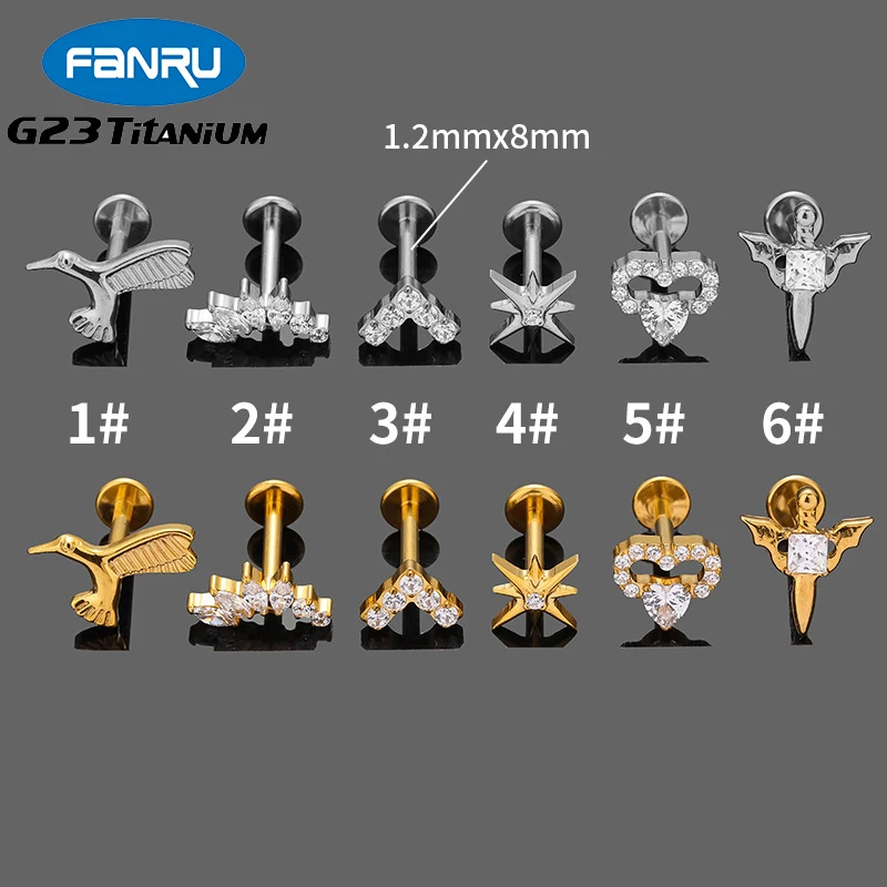 1PC ASTM F136 Titanium Piercing Jewelry Labret Studs Horse's Eye Star Zircon Internal Thread Lip Ear Stud Helix Conch Cartilage