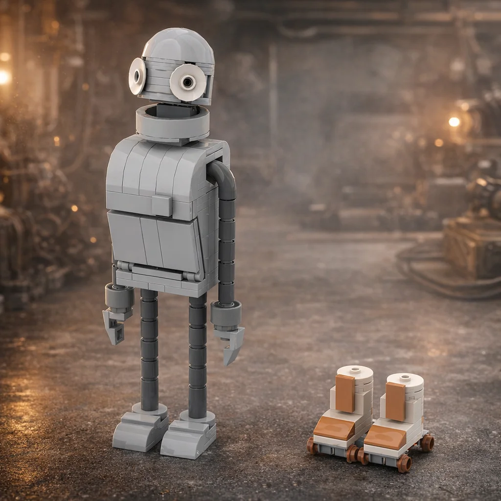 

Конструктор MOC: Ретро-робот из микро-блоков, механическая фигурка, креативный декор для стола, подарок