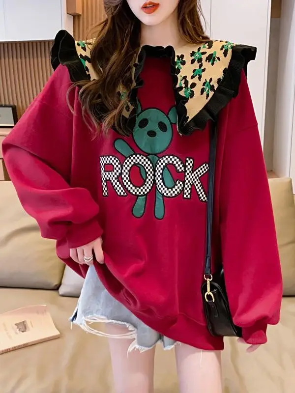 Felpa con cappuccio Thiened Fce da donna taglie forti Design versatile casual Alla moda Vestibilità oversize Confortevole cotone morbido Sle coreano