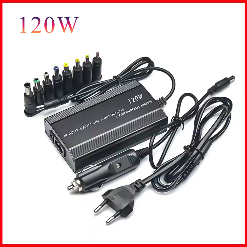 מטען לרכב מתכוונן 120W 220V 110V ל- 12V 15V 16V 18V 19V 20V 22V 24V מתאם מתח AC DC אוניברסלי עם ספק כוח USB למחשב נייד
