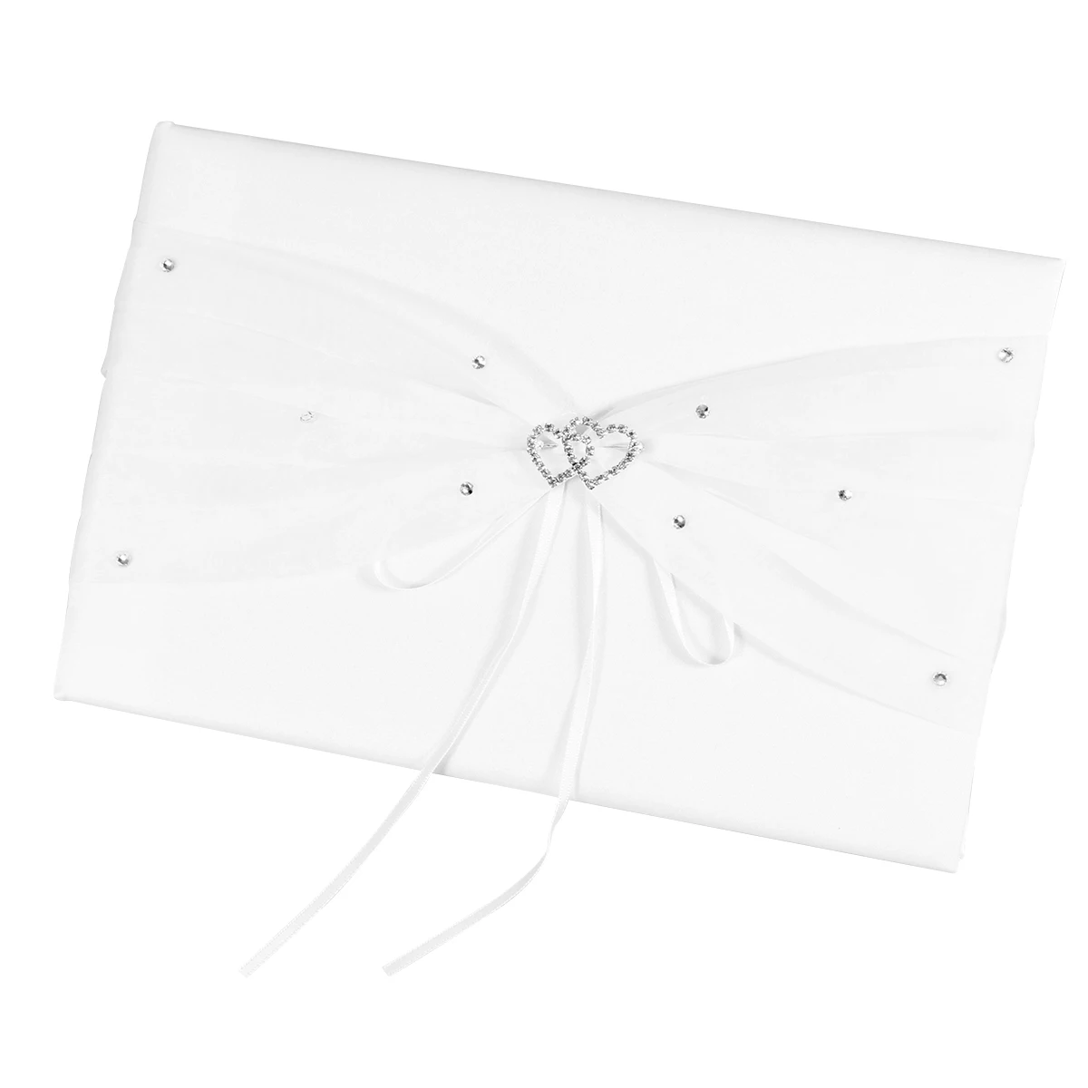 

Wedding Guestbook 1 White Satin PVC Rhinestone 27x16cm 70Pages Bride Groom Family Signature Box Pen Holder Ceremony Accessories