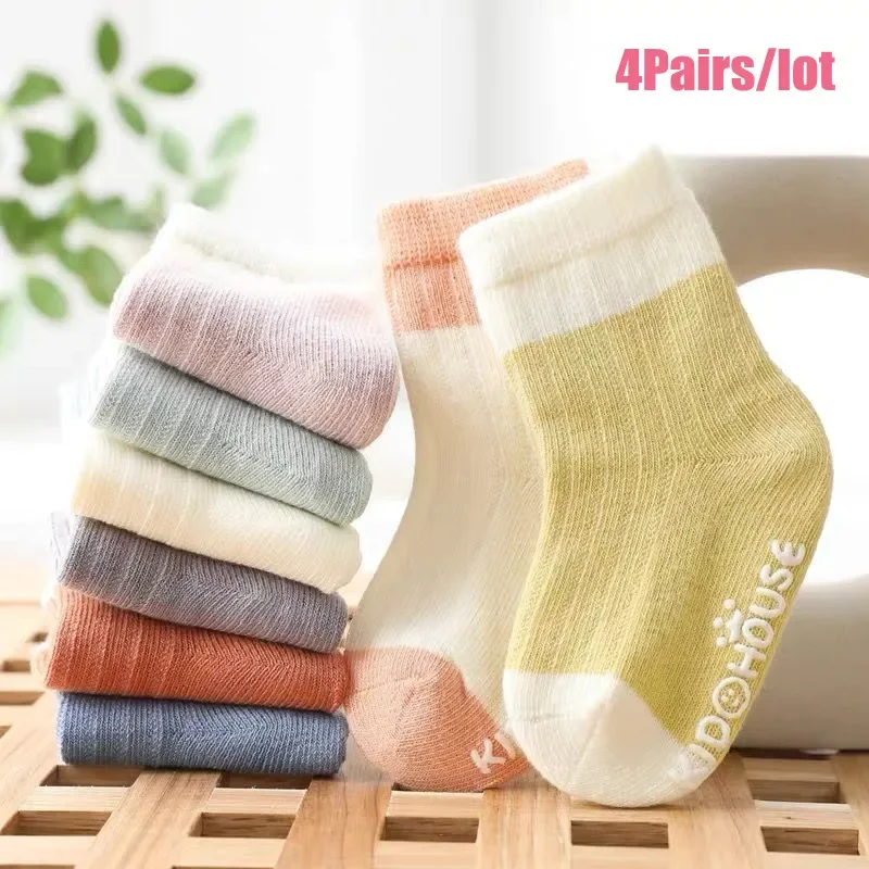 4Pairs Baby Socks Cotton Four Seasons Anti Slip for Newborn Baby Children\'s Socks Baby Boy Infant Socks for Girls 0-36 Months