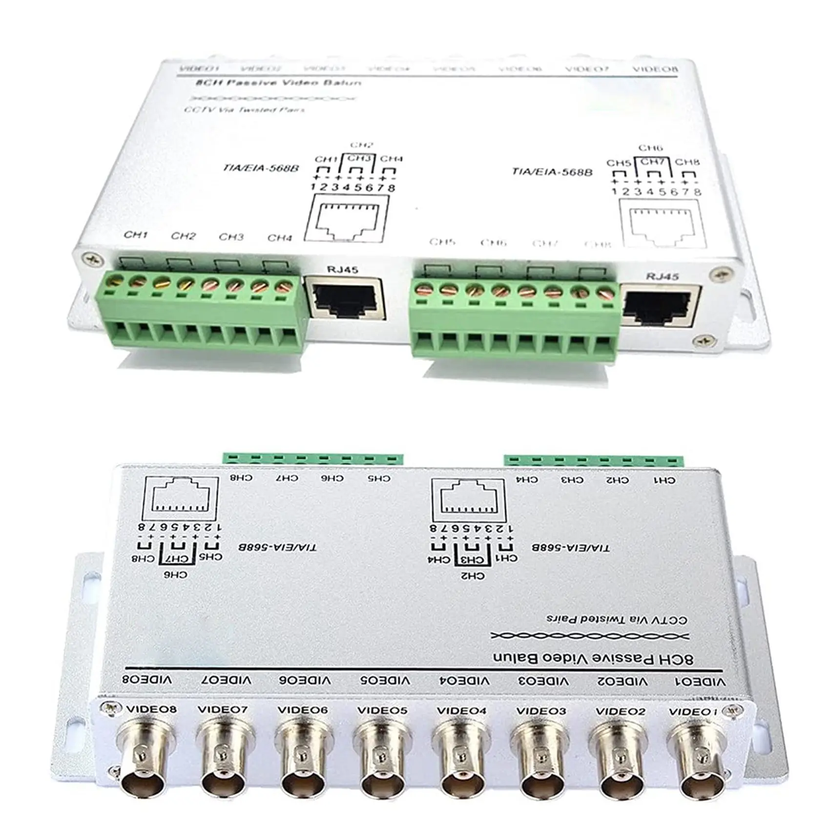 8-CH ตัวรับส่งสัญญาณวิดีโอแบบพาสซีฟ UTP 720P/1080P HD, BNC ไปยัง Cat5/5E/6 RJ45(T568B)UTP Cable Converter Video Transmitter