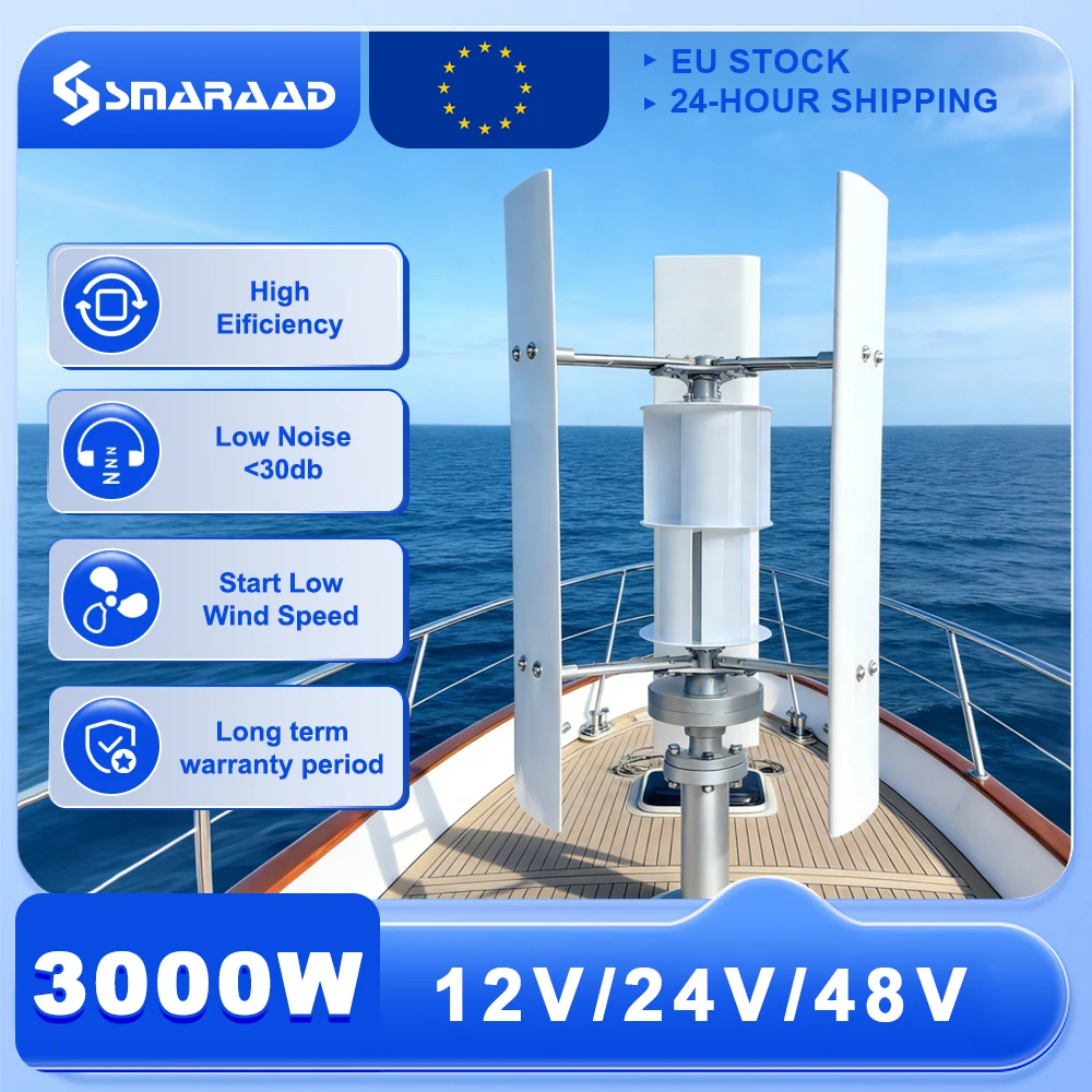 Aerogenerador vertical SMARAAD de bajo ruido y alta potencia, 10KWh/día, generador trifásico de CA de 5KW, sistema fuera de la red para uso doméstico.