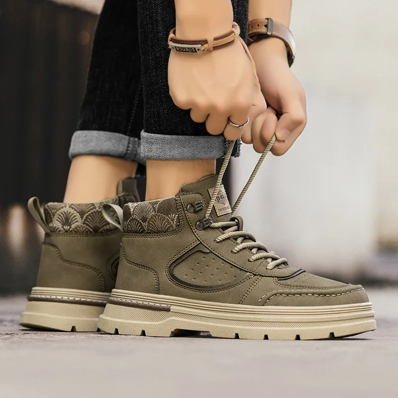 2025 New Tooling Boots For Men Classic Yellow Ankle Boots Man Casual Boots Comfort Lace-up Platform Boots Men botas para hombre image 6