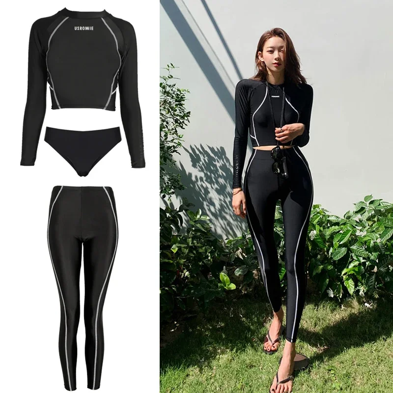 

Wisuwore Long Sleeved Surfing Suit Internet Red Wind Swimsuit Two-pcs Set Sun Protection Summer Split Slimming Women's Clothing