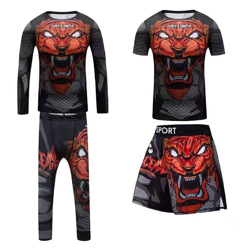 Kids MMA BJJ Shirt Pants Set Jiu Jitsu Rashguard Boxing Shorts Running Suit Children Boy Kickboxing Jerseys Muay Thai Sportswear