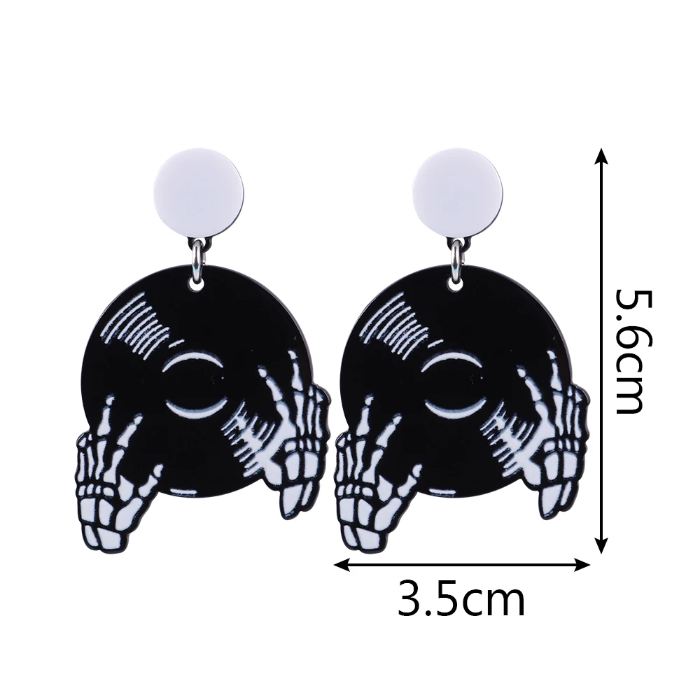 Fashion Skull DJ Vinyl Record Acrylic Drop Earrings for Women Personalized Disc Skeleton Finger Dangle Earring Jewelry Gifts