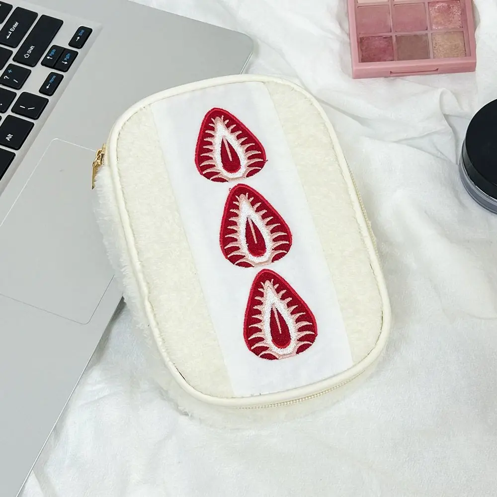 Portable Fuzzy Pen Bag Strawberry Sandwich Multi-functional Makeup Bag Cute Embroidered Pencil Case School Office image 2
