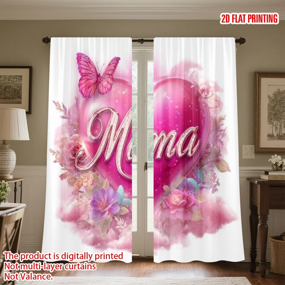 

2D flat printing 2pcs Curtain Curtain Mother's Day Heart Design Digital Printed Polyester Drapes Party Decorations Perfect for
