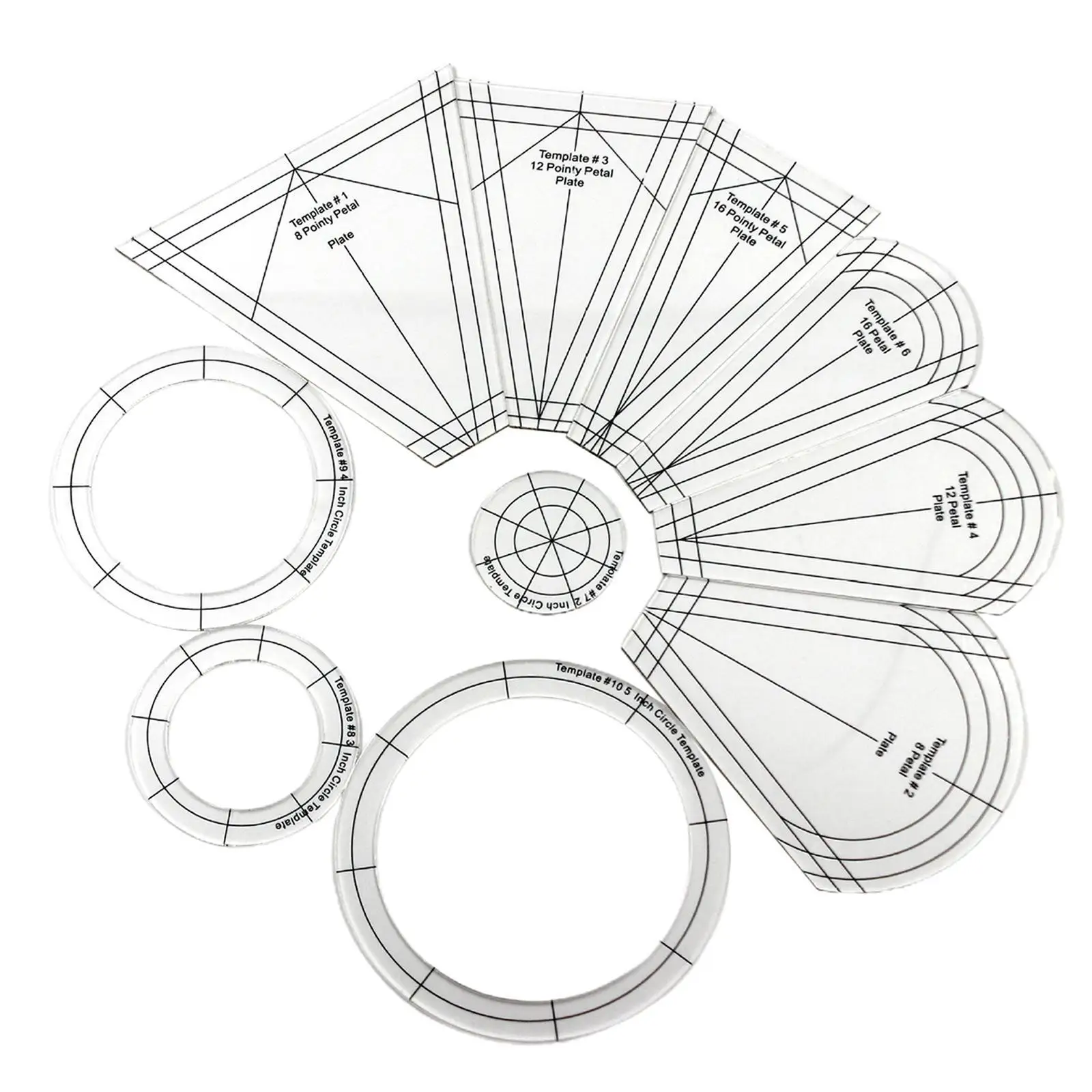 10pcs Regular Dresden Plate Template Patchwork Stencils Quilt Ruler DIY Tool