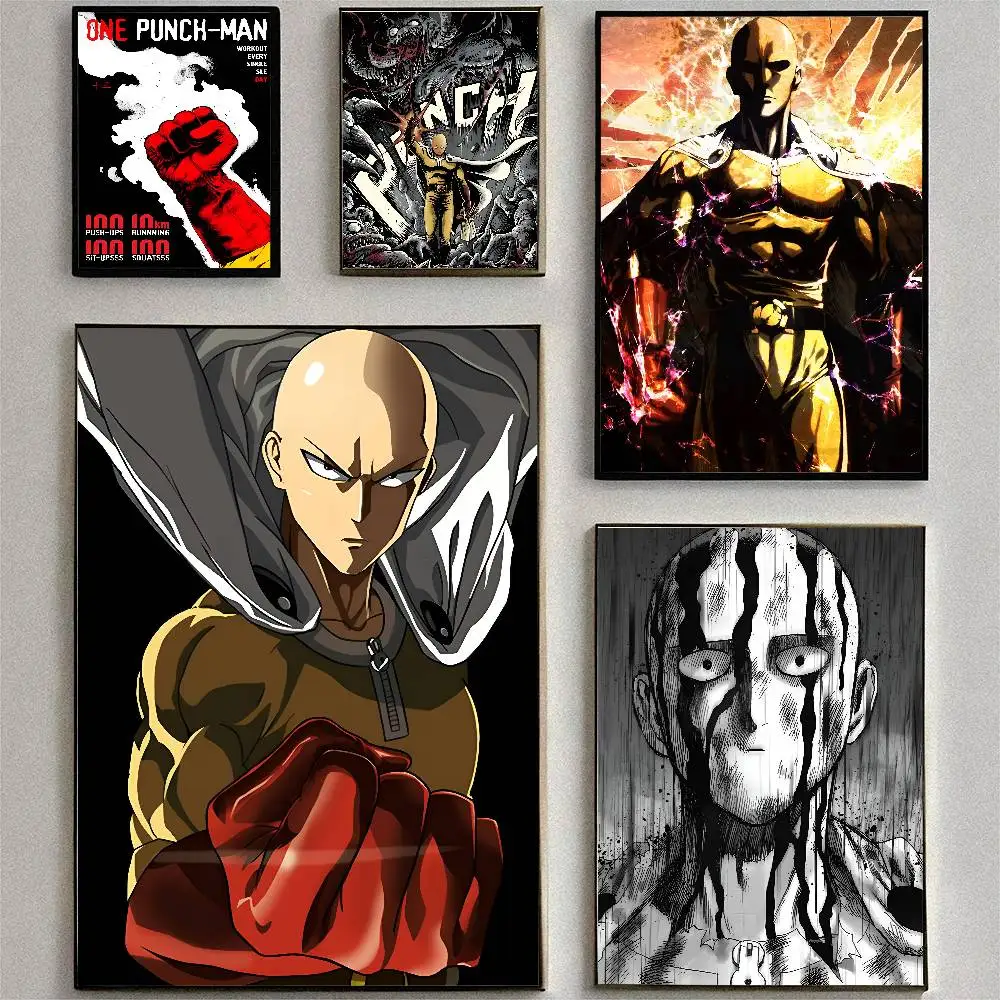 O-One P-Punch Man Anime Posters High Quality Self-adhesive Wall Art Decorations Color Prints Sticky