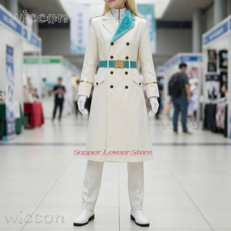 Disfraces de Cosplay de Anime Bleach, Uniforme de Jugram Haschwalth Stern Ritter, Abrigo Militar Blanco + Peluca, Traje de Carnaval para Hombre