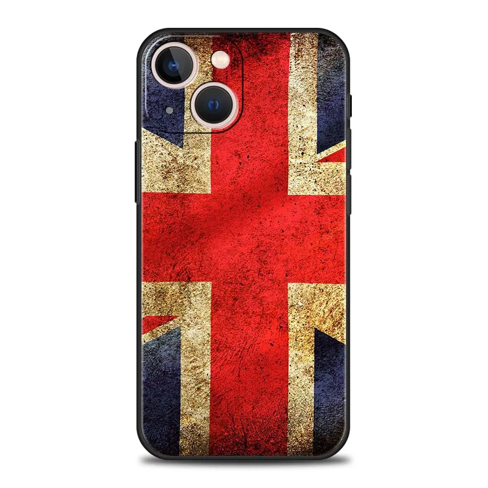 Luxury Phone Case For Apple iPhone 11 15 14 Pro MAX 12 13 7 8 Plus X XR XS MAX SE Silicone Black Cover Funda England UK flags