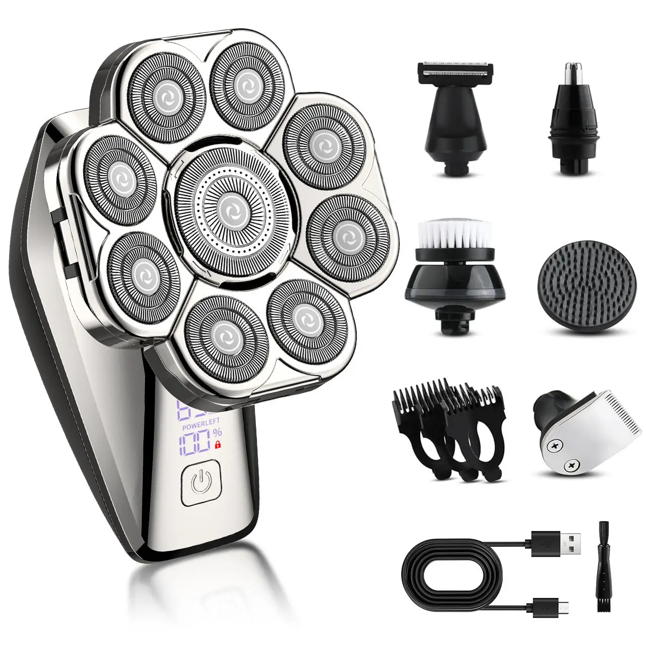 6-in-1 Electric Shaver Grooming Kit Men Rechargeable 9D Floating Head Nose Hair Trimmer Sideburns Cutter Washable Household IPX6