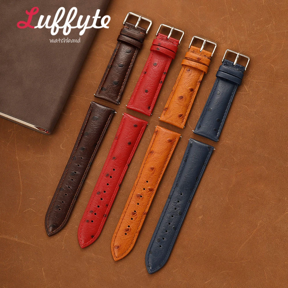 Men Women Ostrich Texture Leather Watch Band 18mm 20mm 22mm Quick Release Comfortable Fashion Style Calfskin Wristband